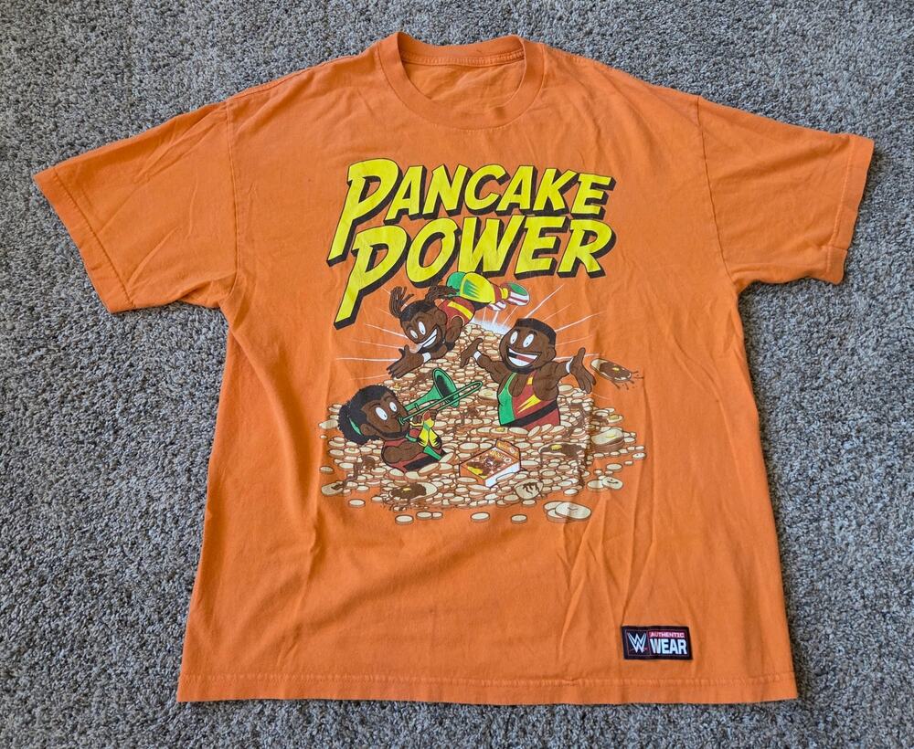 WWE Authentic The New Day "Pancake Power" Graphic T-Shirt - Orange Men Sz XL